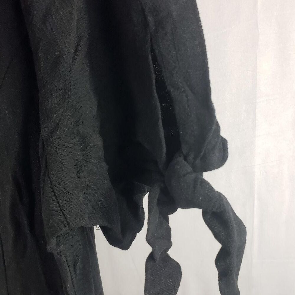 Susan Graver Pure Dress Womens Petite Large Black Linen Blend Tie Sleeve Midi - Picture 6 of 11